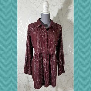 Luna Moon Maroon Silver Printed Button Front Tunic